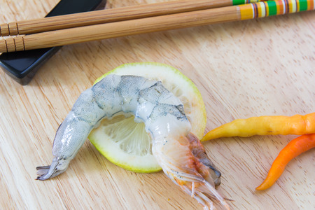 Fresh raw shrimpの写真素材