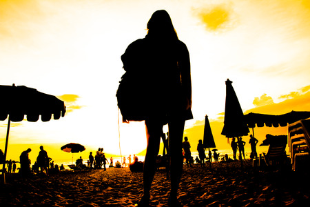 silhouette travel on beachの写真素材