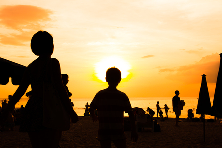 silhouette travel on beachの写真素材