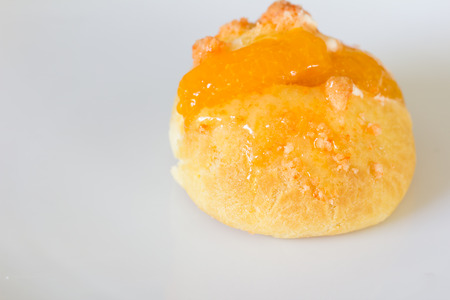 Delicious choux cream on plateの写真素材