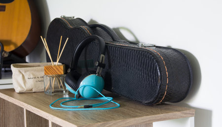 Headphones on the wooden table