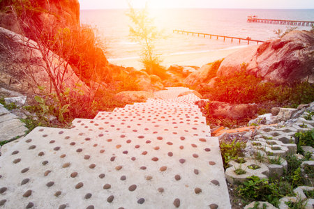 Sea view from on stone walkway