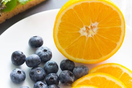 Fruit on white plateの写真素材