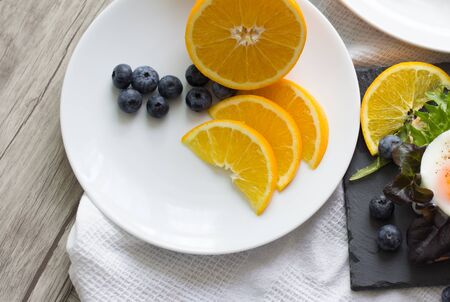 Fruit on white plateの写真素材