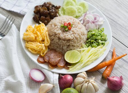 Fried rice with sausage, Thai foodの写真素材