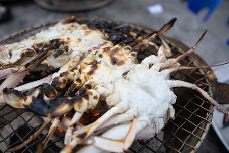 Grilled blue crabs on  charcoalの写真素材