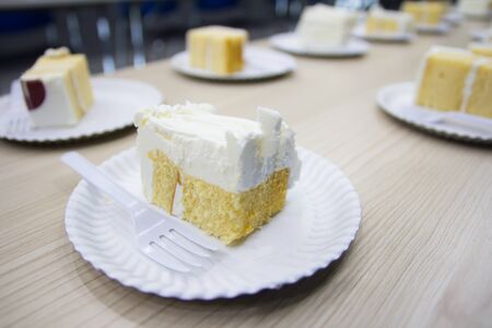 Piece of cream cake on plateの写真素材