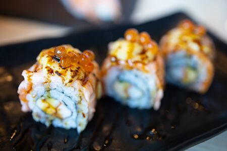 Japanese foods-Delicious fresh salmon sushi rollの写真素材