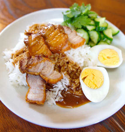Roasted pork rice , Thai foodの写真素材