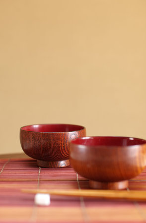 Chopsticks in asian set tableの写真素材