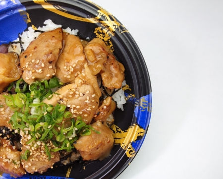 Grill chicken with steamed rice, japanese foodの写真素材