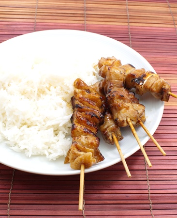 Yakitori Grilled Chicken with riceの写真素材