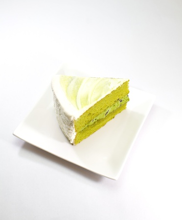 Piece of green tea cakeの写真素材