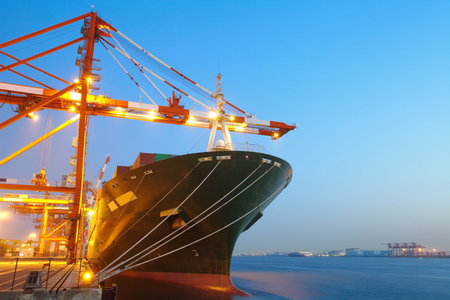 Container ship in the harbor