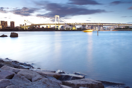 Rainbow Bridge from Odaiba, Tokyo, Japan 