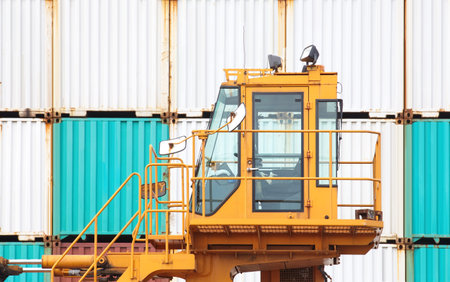 Forklift is stacking container 