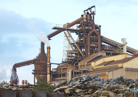 View of Pollution heavy industrial iron plant 