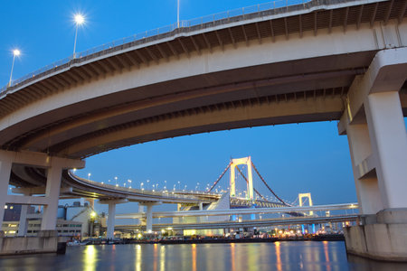 Rainbow Bridge from Odaiba, Tokyo, Japanの写真素材