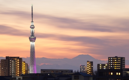 Tokyo city view and tokyo skytree with Mt Fuji のeditorial素材