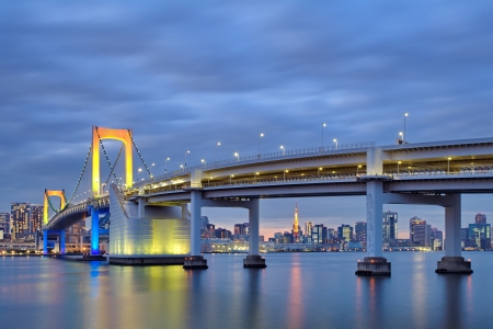 Tokyo Bay at Rainbow Bridge and tokyo towerの写真素材
