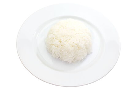 cooked steamed white rice isolated on white の写真素材