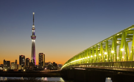 Tokyo city view and tokyo skytree , sihouette skylineのeditorial素材
