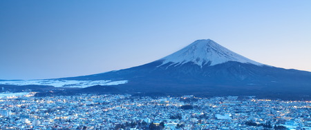 mountain fuji in winter from Fujiyoshida townの写真素材