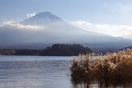 Mountain fuji with cloud from tourist area at Kawaguchiko lakeの写真素材