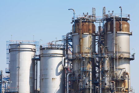 Industrial view at oil refinery plant form industry zoneのeditorial素材