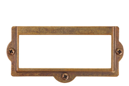 antique name plate isolated on white の写真素材