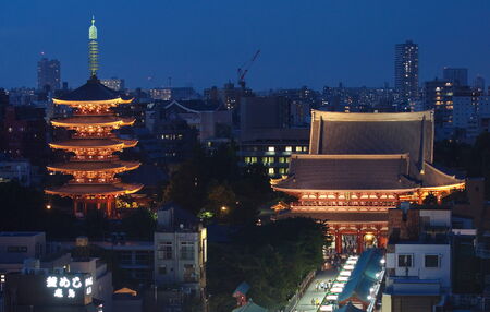 Tokyo cityscape from Asakusa temple at sunset timeのeditorial素材