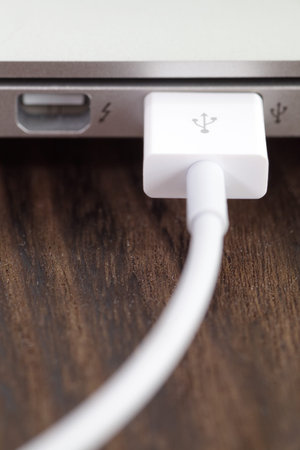 USB cable port attach on computer notebook