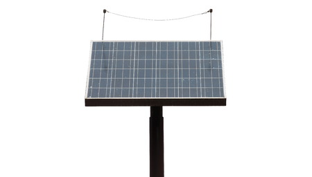 Solar panels on a pole isolated on a white backgroundの写真素材