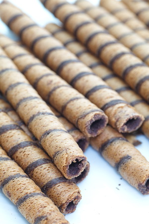 Wafer Roll with chocolate flavour cream and cocoa coatingの写真素材