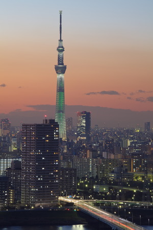 Sunset view of Tokyo city and Tokyo sky treeのeditorial素材