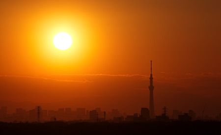 Tokyo city view and Tokyo landmark Tokyo sky tree before sunsetのeditorial素材