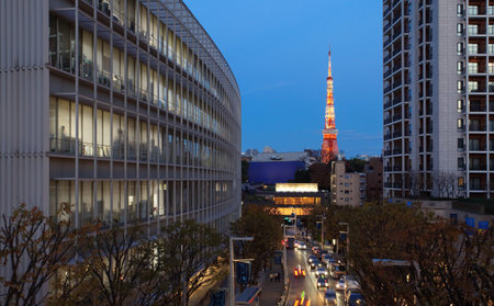 Tokyo tower landmark and business building in roppongi area at twilight