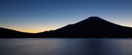 Beautiful sunset at Fuji mountain and lake Yamanakakoの写真素材
