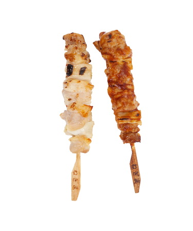 Japanese traditional food skewer grilled chicken with salt or sauceの写真素材
