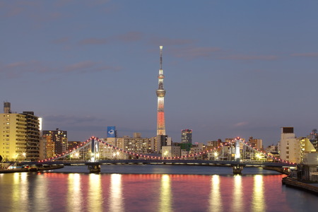 Tokyo city view and Tokyo sky tree with red christmas light upのeditorial素材