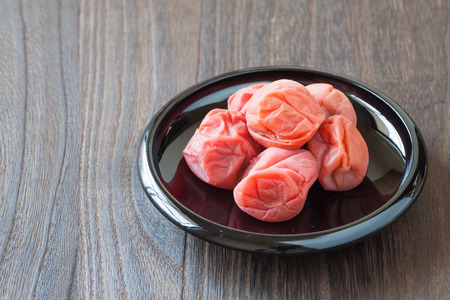 Umeboshi , Japanese traditonal food salt plums or pickled plumsの写真素材