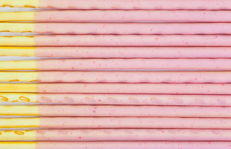 Japanese snack food biscuit stick strawburry coatedの写真素材