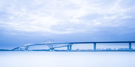 Tokyo bay and Tokyo gate bridge at sunsetの写真素材