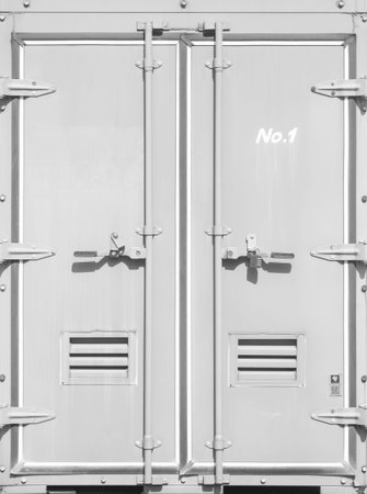 Exterior of white storage unit or small warehouse for rentalの写真素材