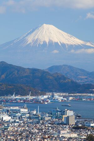 Mountain Fuji and Sugaru bay at Shizuoka prefecture in winter seasonの写真素材