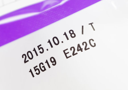 Close - up Expiry date printed on product boxの写真素材