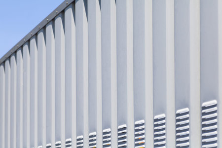 Perspective of Silver metal fence pattern and background