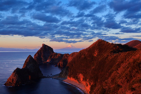 Mountain Fuji and the ocean at Shuzuoka prefectureの写真素材