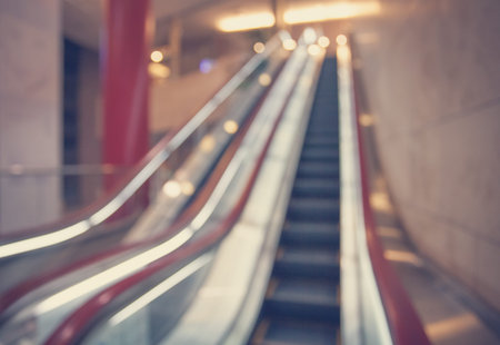 Abstract background of escalator at office interior , shallow depth of focus.