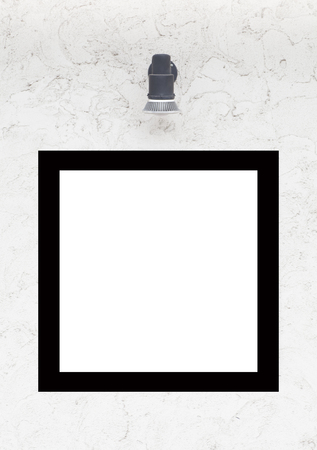 Blank space name plate on white wall in front of storeの写真素材